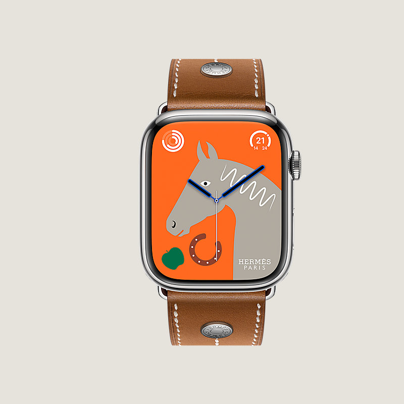 Apple watch hermès stainless steel case hot sale with fauve barenia leather single tour